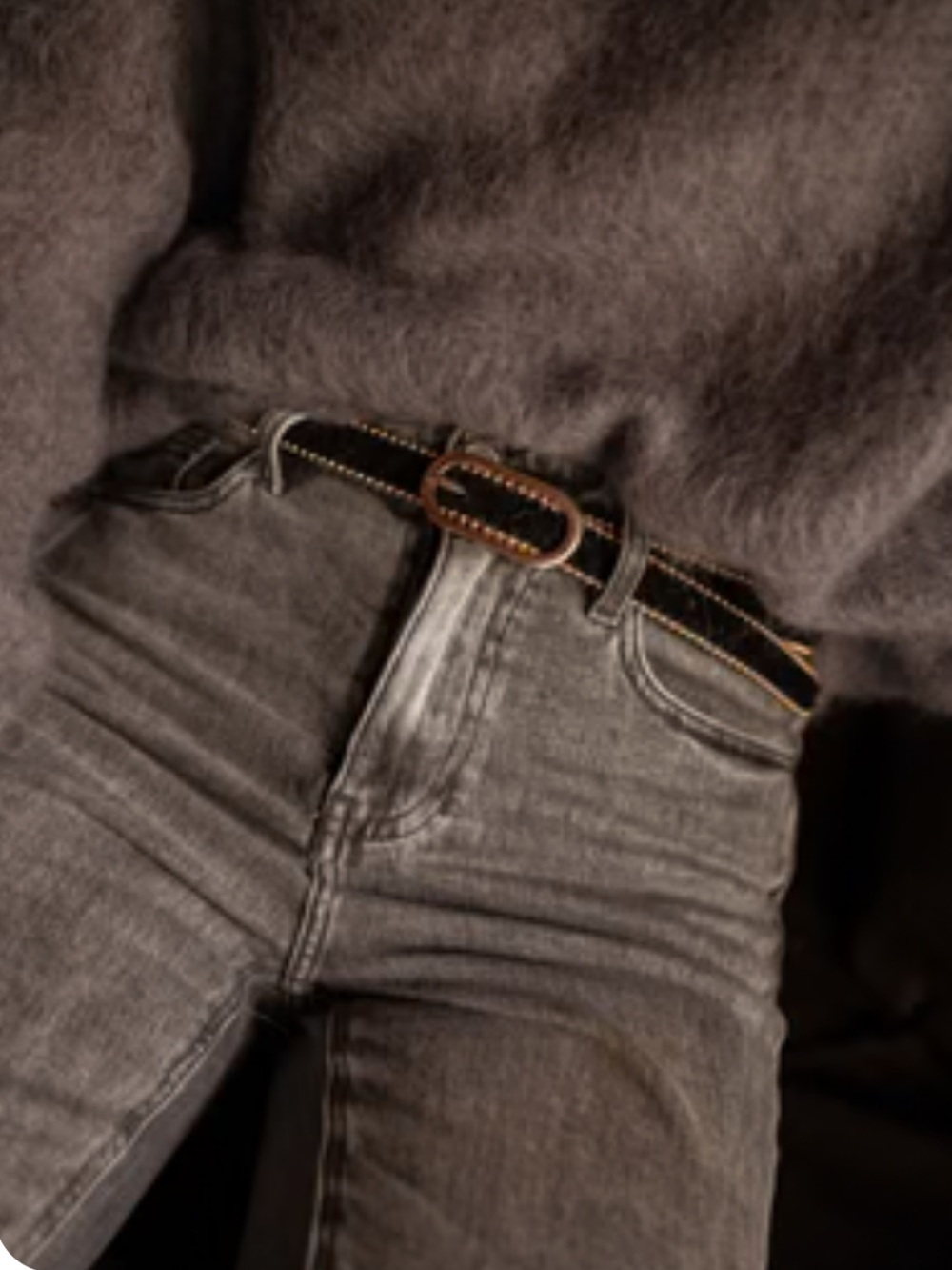 Easy Clothes USA Luki Belt Black Skinny Pony Hair Gold Studs Trendy Festival